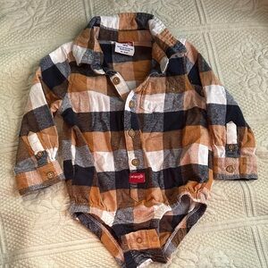 Wrangler Kids Brown and Blue Plaid Button-Down Onesie